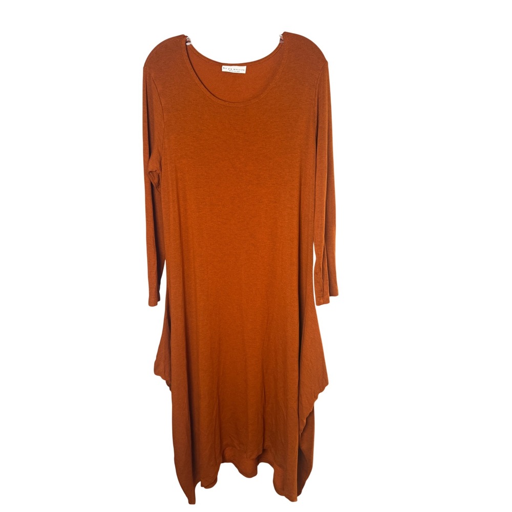 Bryn Walker Lantern Dress Womens L Rust  Rayon Spandex Lagenlook Long Sleeve